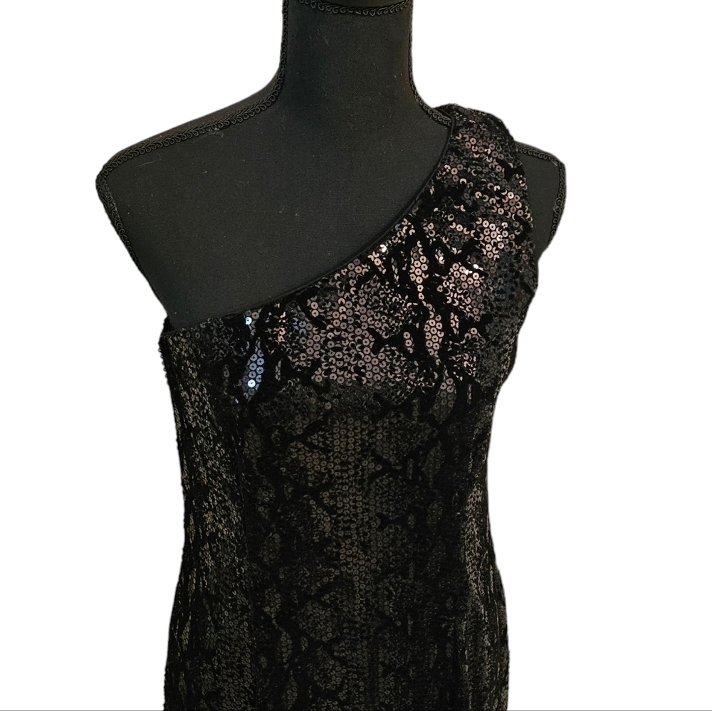Modal International One Shoulder Sequin Black Mini Dress 100% Polyester Size 6
